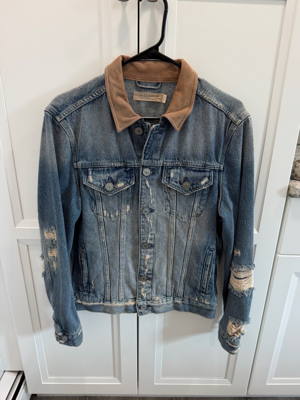 AllSaints Iren distressed blue denim jacket